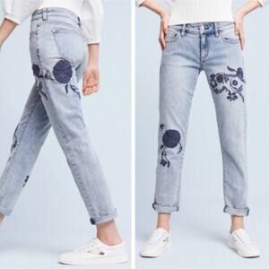 Anthropologie Denim with Navy Floral Straight Leg Jeans